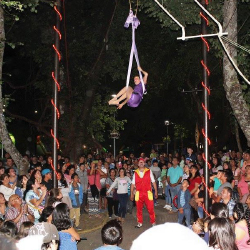 Show de acrobacias aéreas con gran público al aire libre
